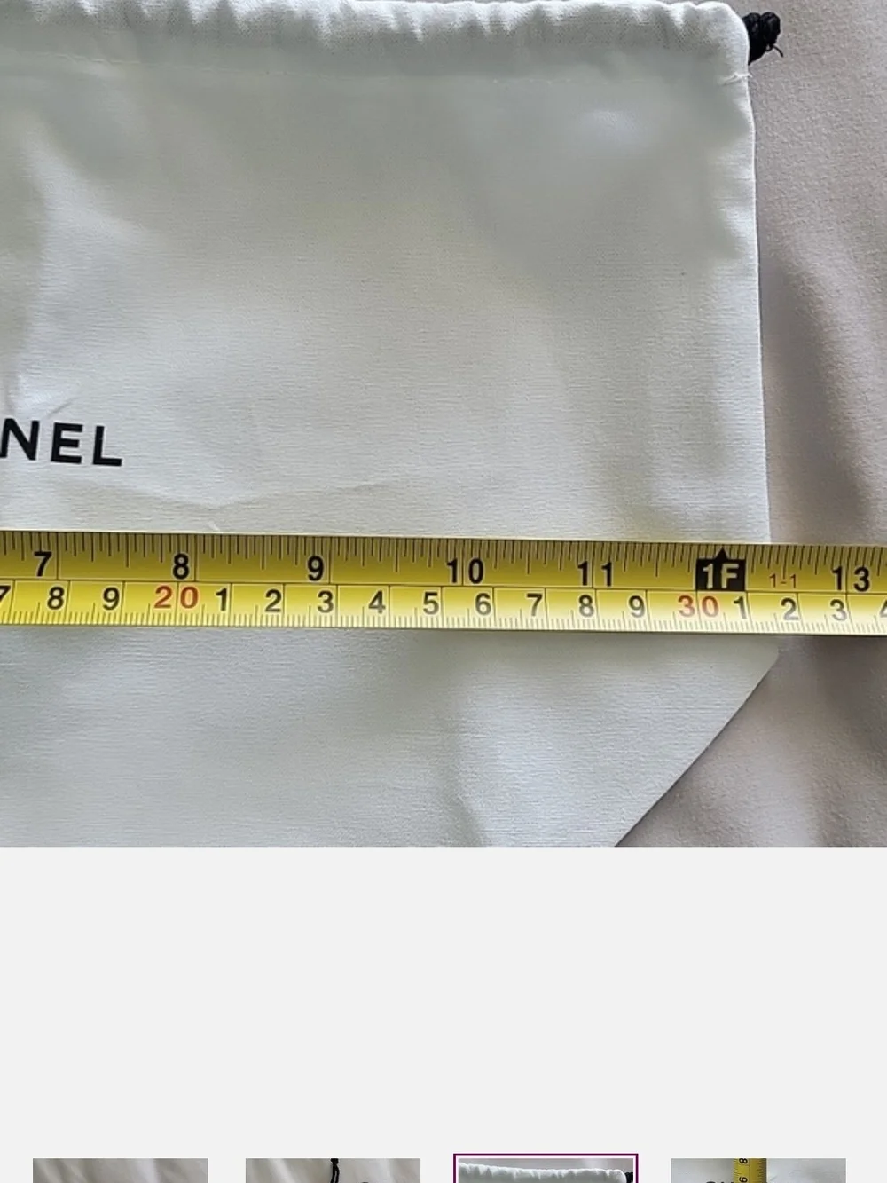 CHANEL White Drawstring Cosmetic Pouch with Black Cord